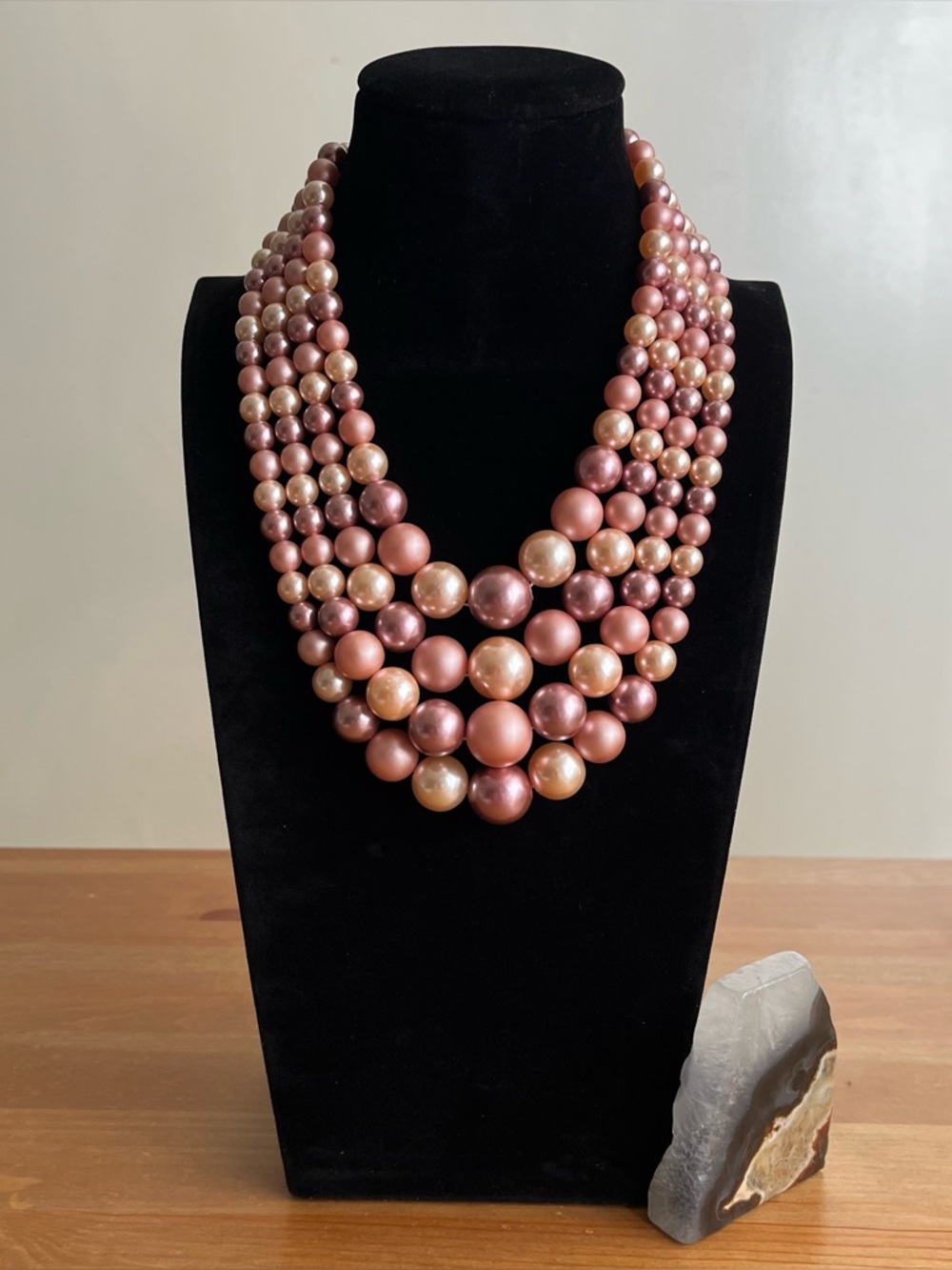 Japan signed multi-strand rose pink pearl necklace women's jewelry shabby chic